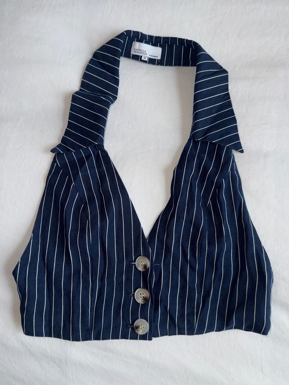DANIELLE BERNSTEIN WeWoreWhat Bella Pinstripe Shirt | Navy & White | Size XS